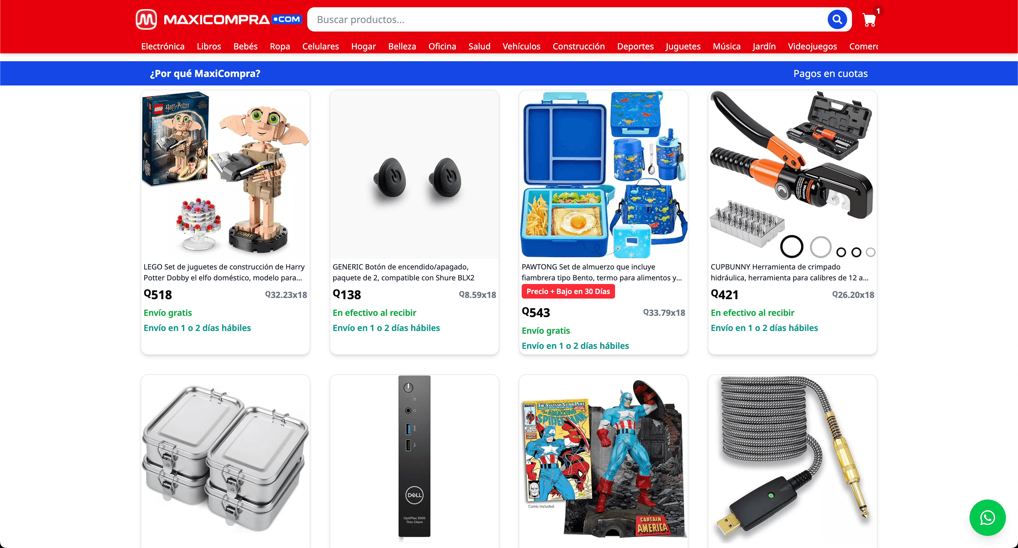 Catálogo con precio en cuotas y tiempo de entrega