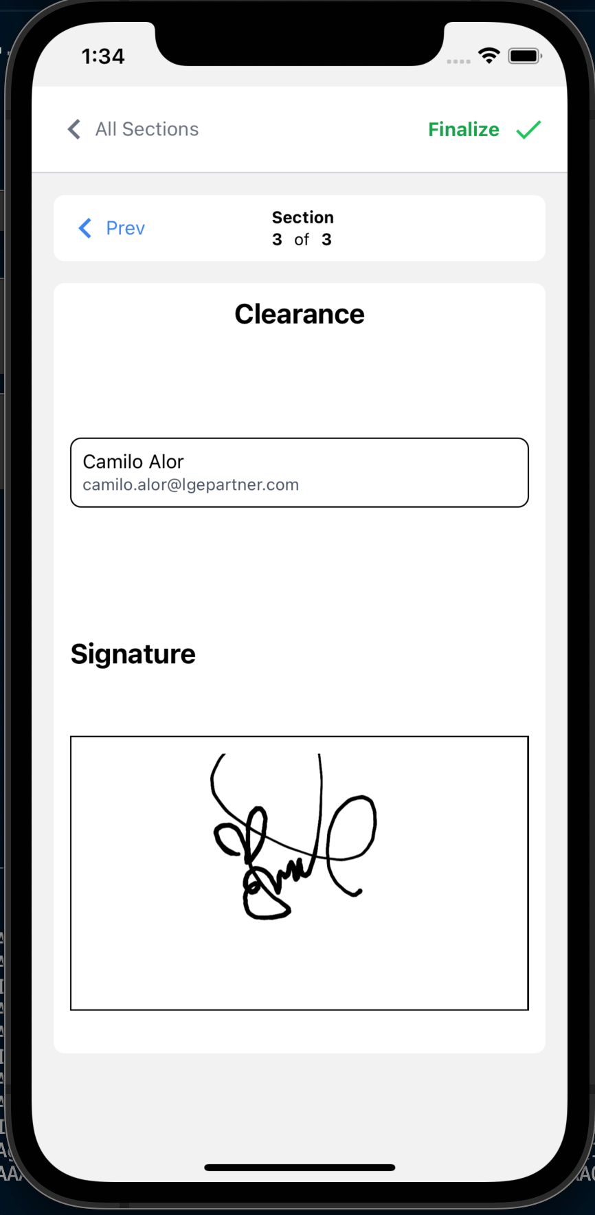 App móvil · Inspección con firma